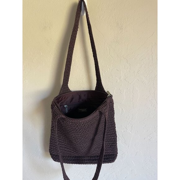 The Sak Amberly Chocolate Brown Woven Shoulder Bag Zip Closure 90s Y2K - Picture 4 of 8